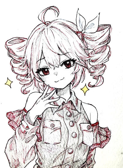 Detailed line art with color accents